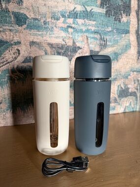 VISP Glass Elixir Mixer Set of 2 | Portable Blender Cups w USB | Cream & Gray